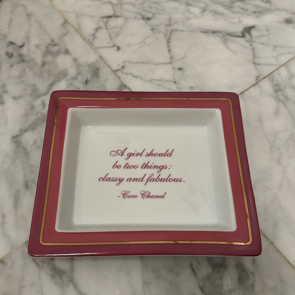 Pink & white Coco Chanel quote jewelry tray